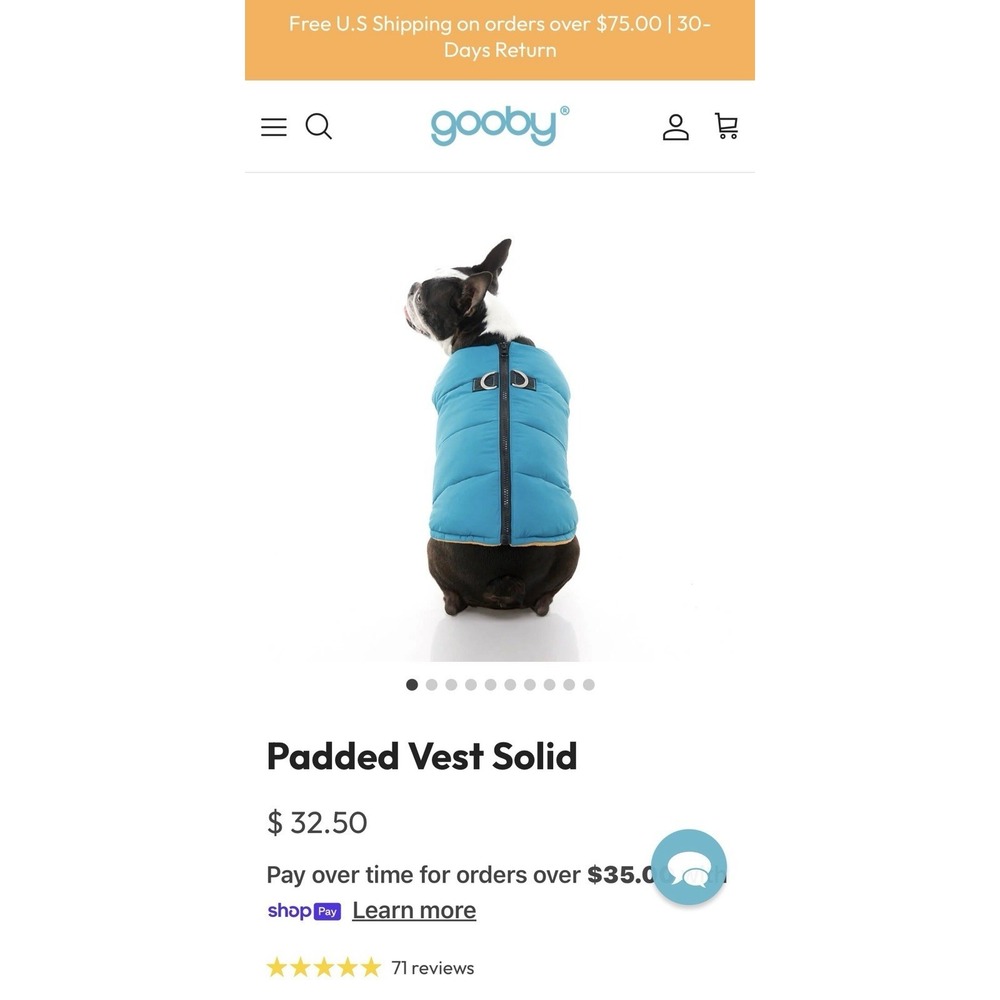 Gooby Dog Padded Dog Vest - size S - New with tags